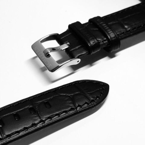 20mm Noir Black Calf Leather Strap (Gator-grain Design)